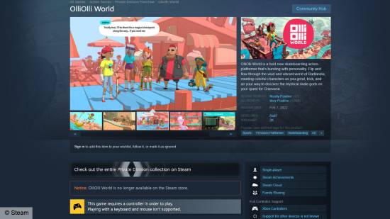 《奥力奥力世界》和《酷极轮滑》已从Steam和Xbox商店下架