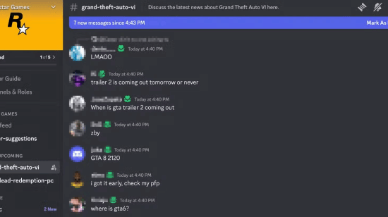 曝《GTA6》Discord频道一片混乱 真假不明的新预告消息满天飞