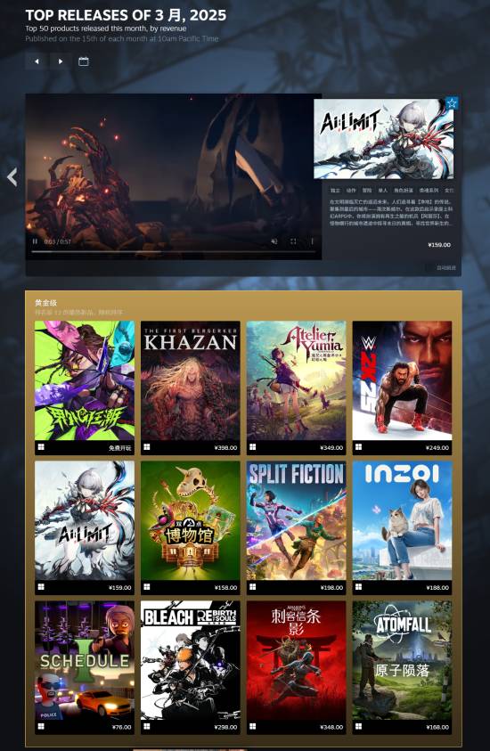 国游《无限机兵》登顶Steam3月热门新品榜:感谢支持!