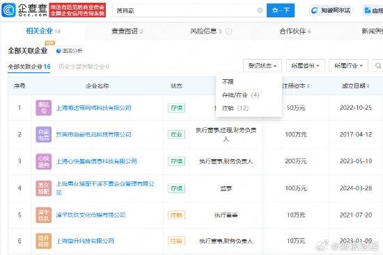 盘点Uzi对外投资版图：名下关联16家企业 12家已注销