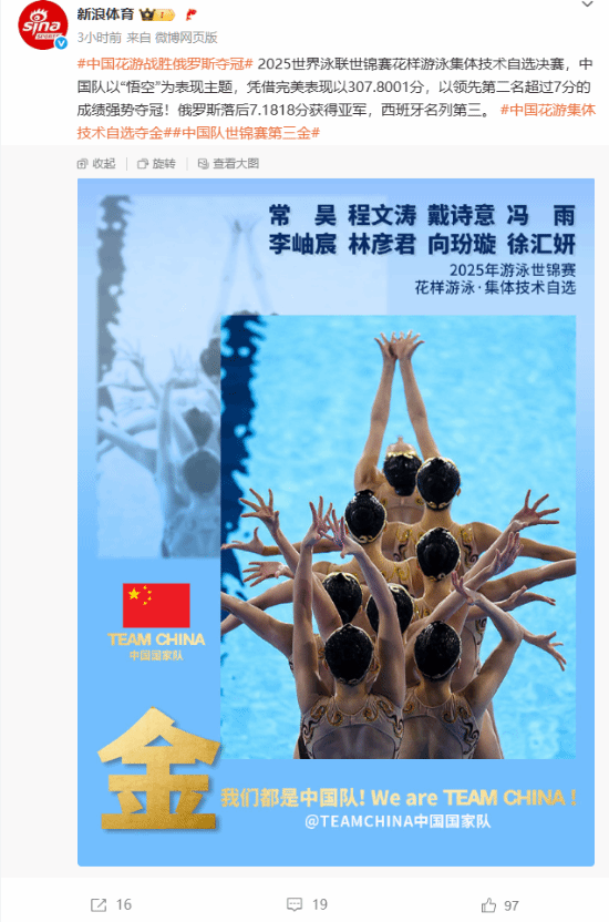 中国花样游泳队用《黑神话：悟空》BGM强势夺冠！获得世锦赛第三金