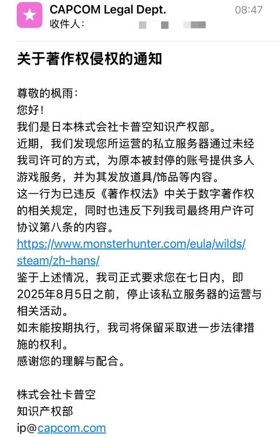 因给《怪物猎人：荒野》封号玩家提供联机 高玩被卡普空警告