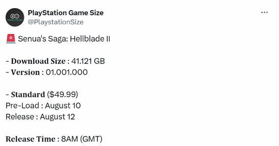 Xbox大作《地狱之刃2：塞娜的史诗》PS5版大小曝光！8.12正式上线