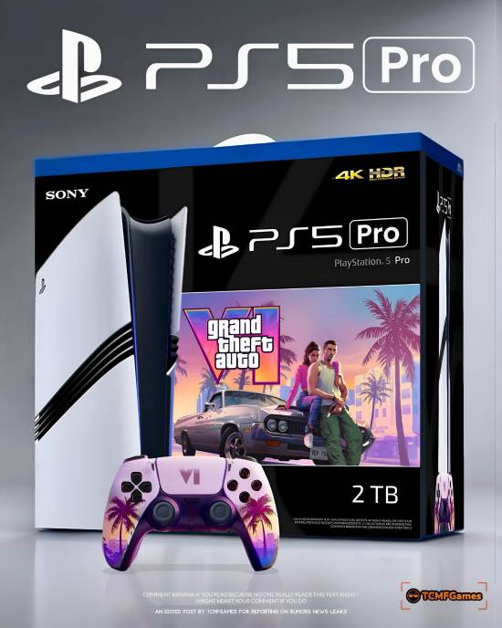 饭制《GTA6》PS5 Pro捆绑套装图：霓虹霞光 热带棕榈
