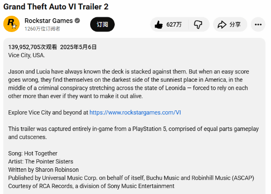 无敌！《GTA6》首支预告登顶油管无广告类历史第一