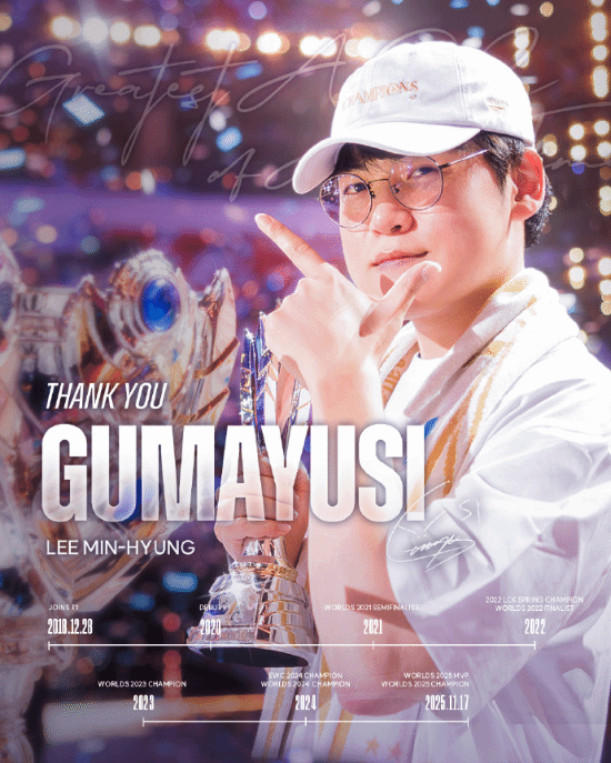 人生有梦各自精彩！T1宣布Gumayusi离队