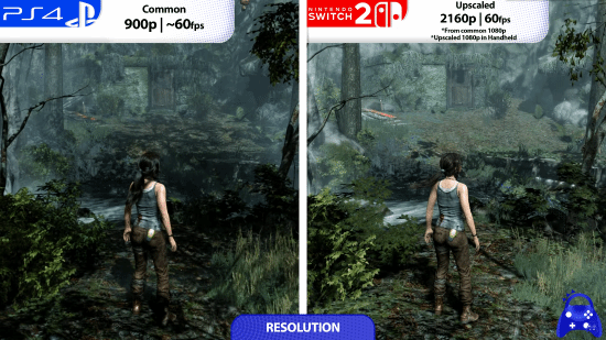 《古墓丽影9》NS2和PS4画面对比：分辨率高但砍画质