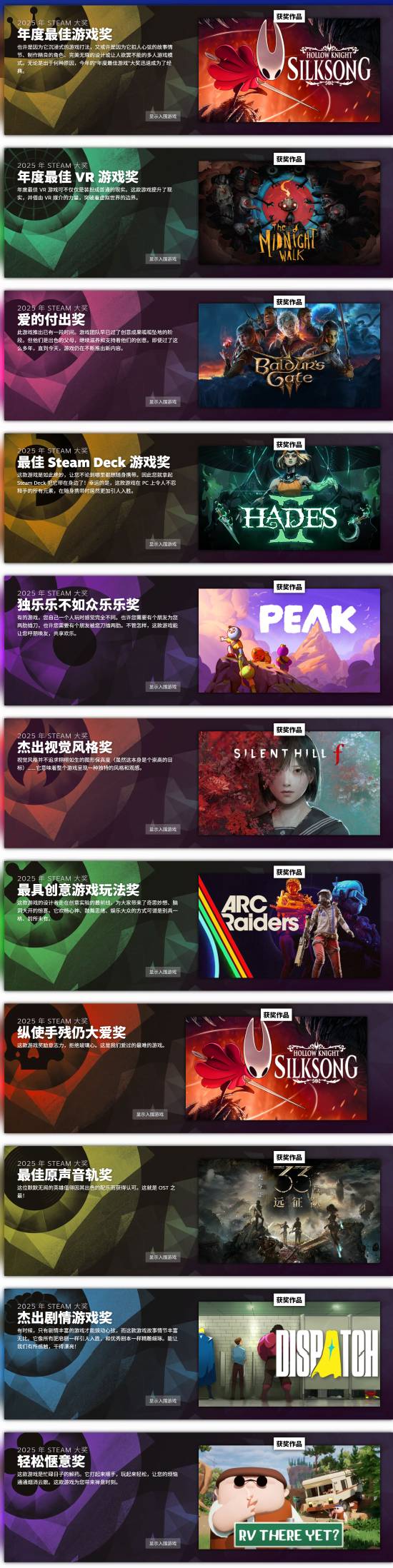 2025年Steam大奖结果揭晓！《丝之歌》斩获年度最佳